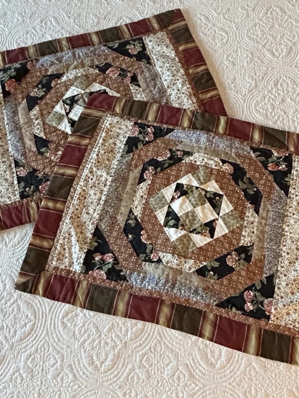 Handmade Patchwork Quilted Queen pillow sham covers - Earth Tones